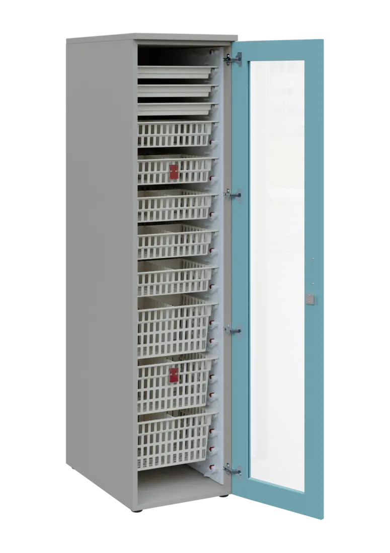 EUROMEDICA S - 46 ABS skříň léková boxová, 1-dveřová/prosklená, pravá, 1950x460x735, korpus šedý, dv